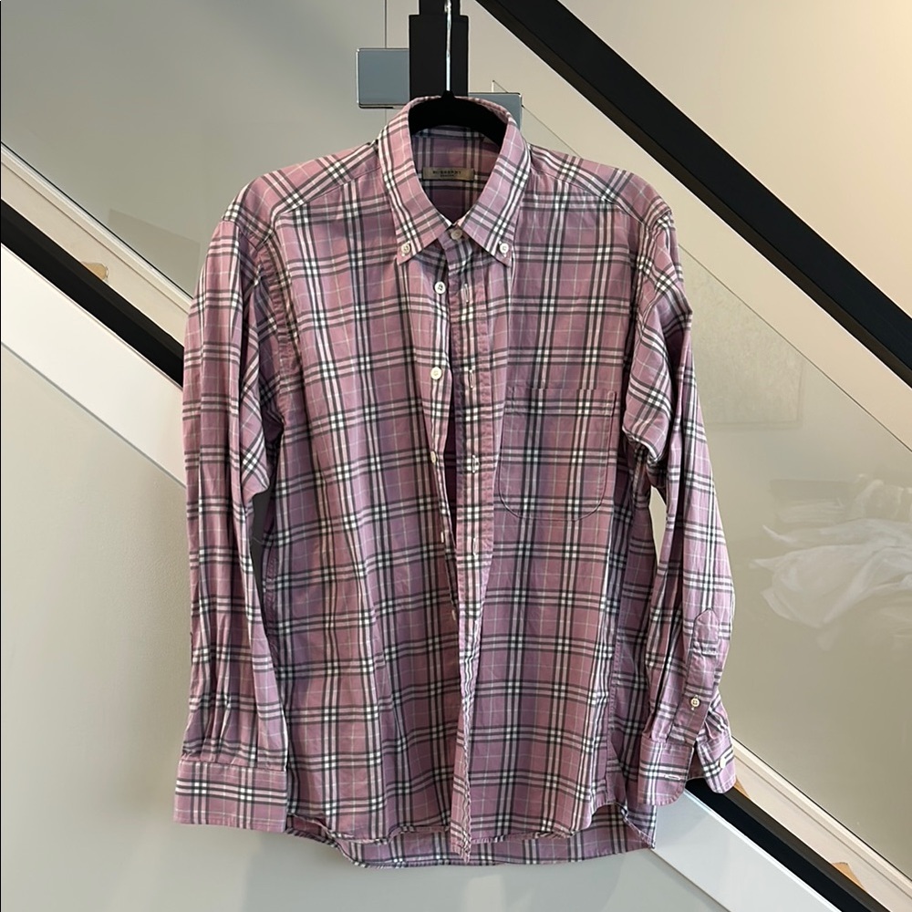 Burberry Men's Casual Pink Checkered Shirt